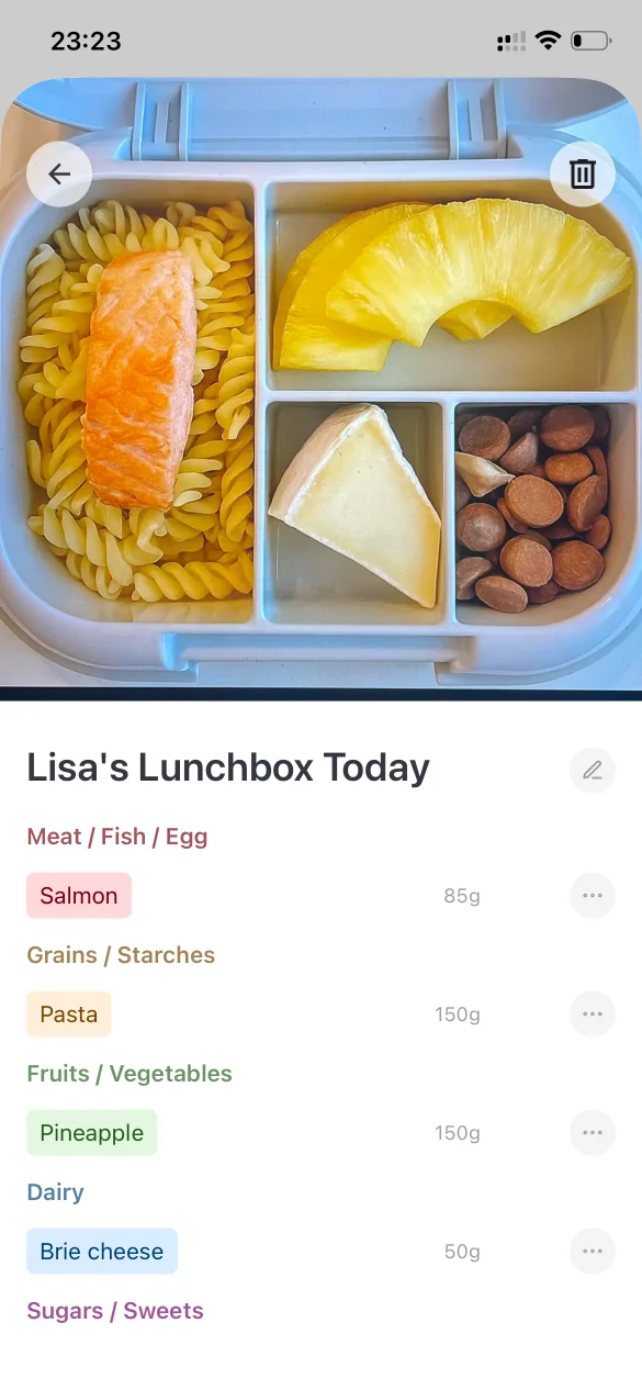 AI food recognition identifying lunchbox contents